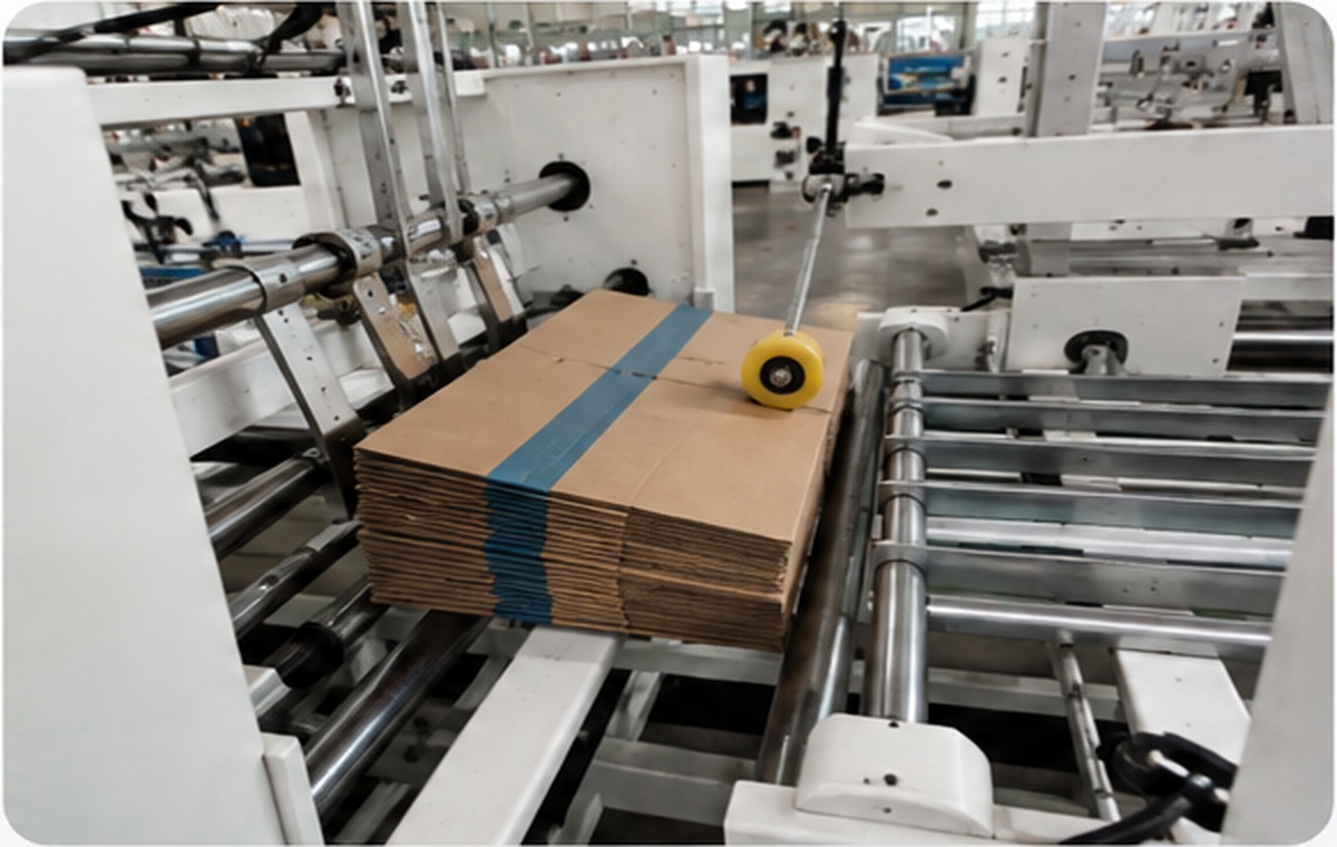 Corrugated converting equipment processing printed corrugated sheets